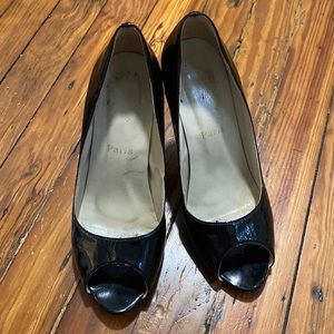Christian Louboutin black patent peep toes. Gently used. Size 38.
